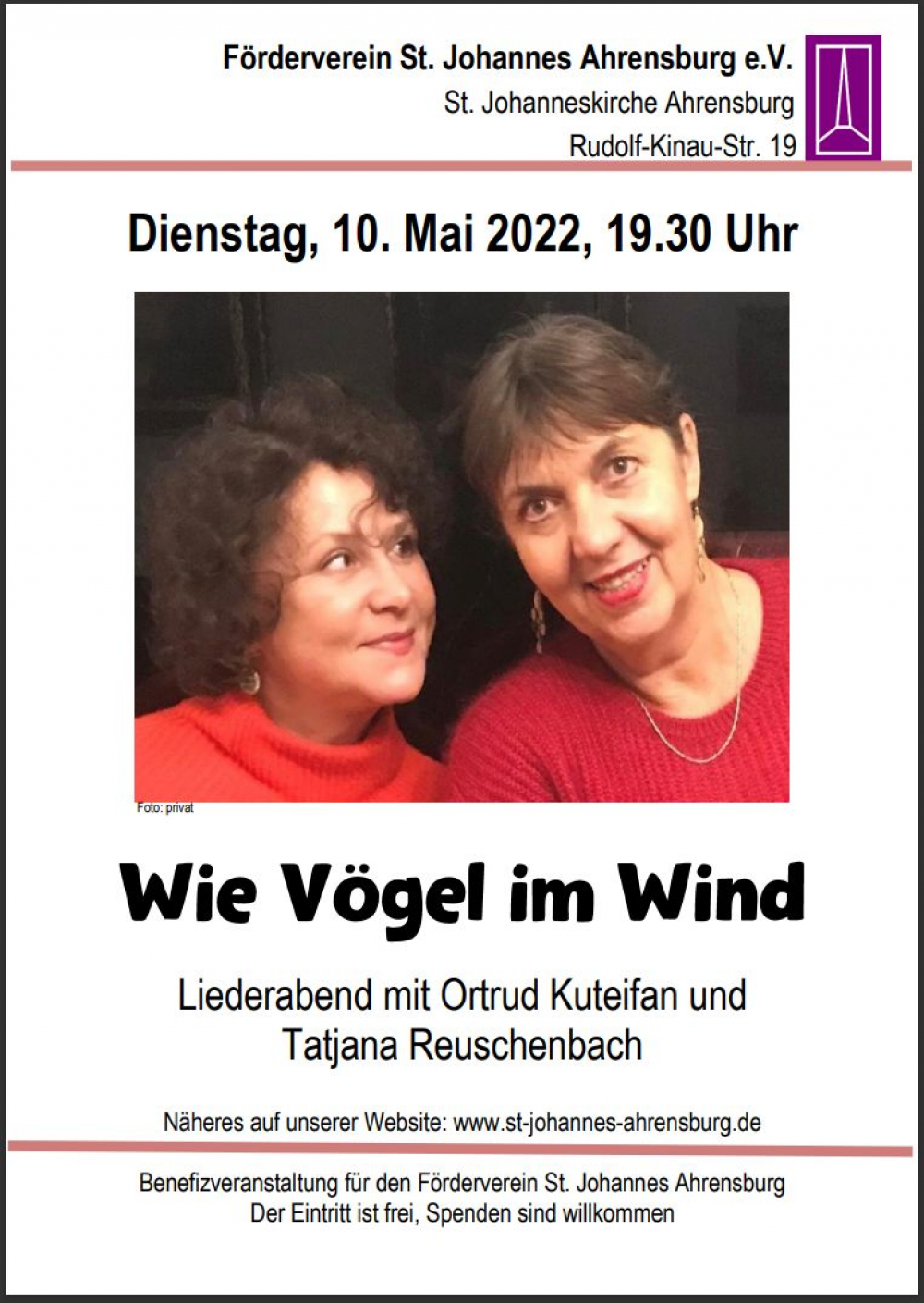 Wie Vögel im Wind - Liederabend am 10. Mai 2022